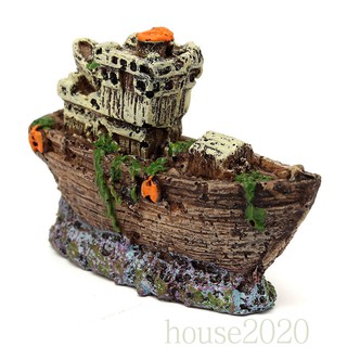 [house2020]Aquarium Ornament Pirate Sunk Ship Shipwreck Boat Fish Tank Waterscape Cave Decoration #6