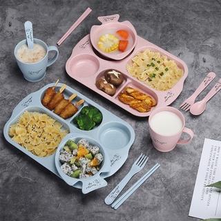 6Pcs/ Set Children Baby Tableware Set Cartoon Plates Kid Dishes Children Dinnerware Anti-hot Training Food Bowl Spoon Fork