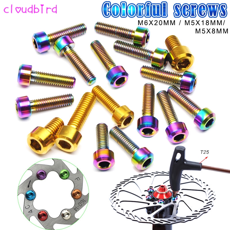 ★♈★ 6Pcs/set Steel Bicycle Screws Bolts with Washer M5 x18mm Rainbow