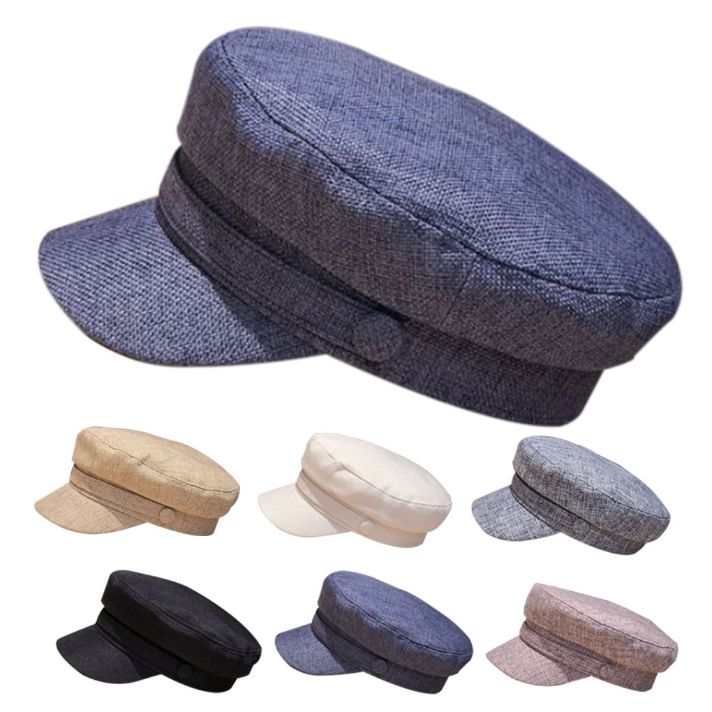 Cotton Linen Sailor Captain Caps Retro Breton Beret Cap Flat Top Newsboy Fisherman Hat Fiddler