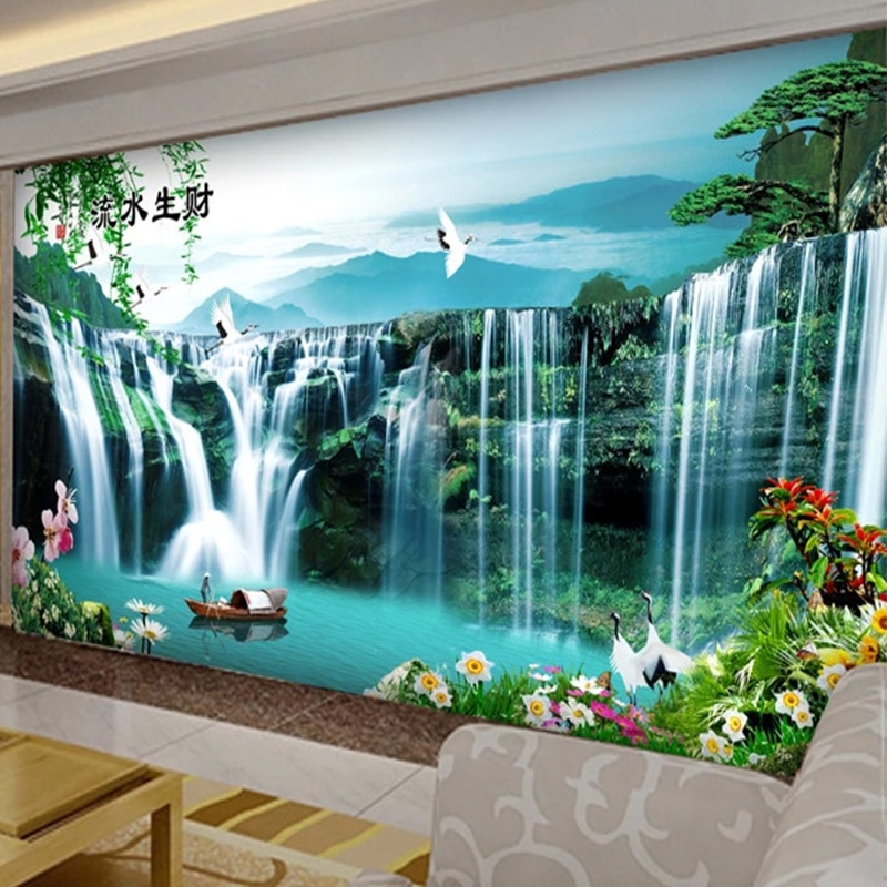Custom Mural Wallpaper 3d Waterfalls, Mural Painting For Living Room Wall
