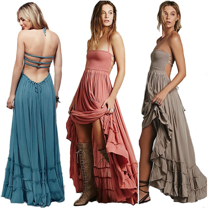 halter neck maxi evening dress