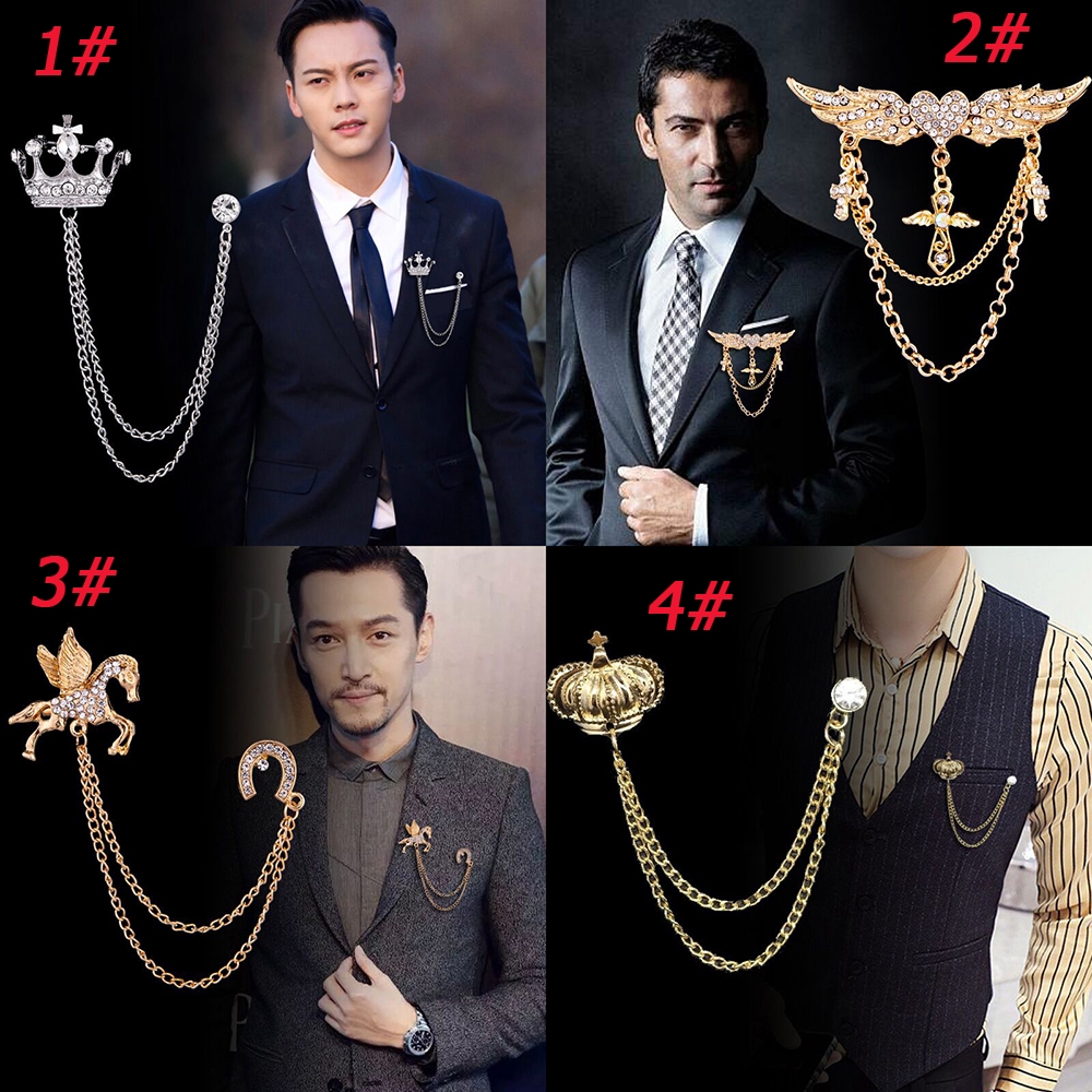 1 Piece Mens Elegant Lapel Pin Badge With Chains Brooch Pin For Suit Tuxedo 50 Styles 