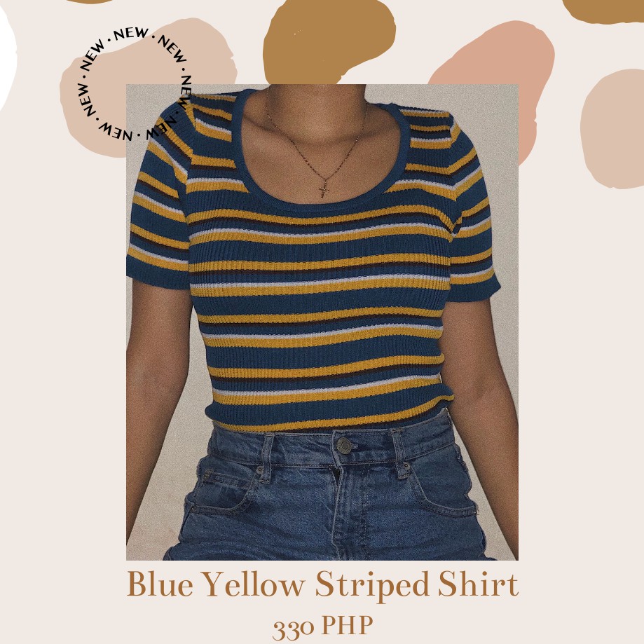 blue and yellow striped top