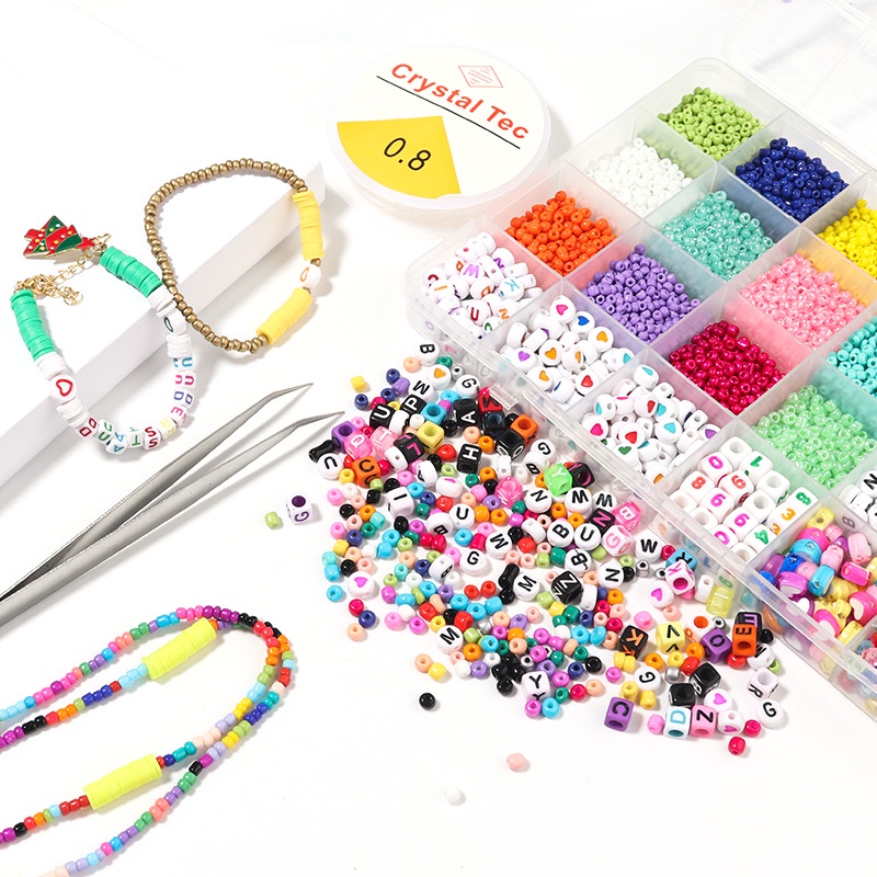 28 Grid Paint Acrylic Letter Beads Set Diy Bracelet Necklace Beads Educational Toys