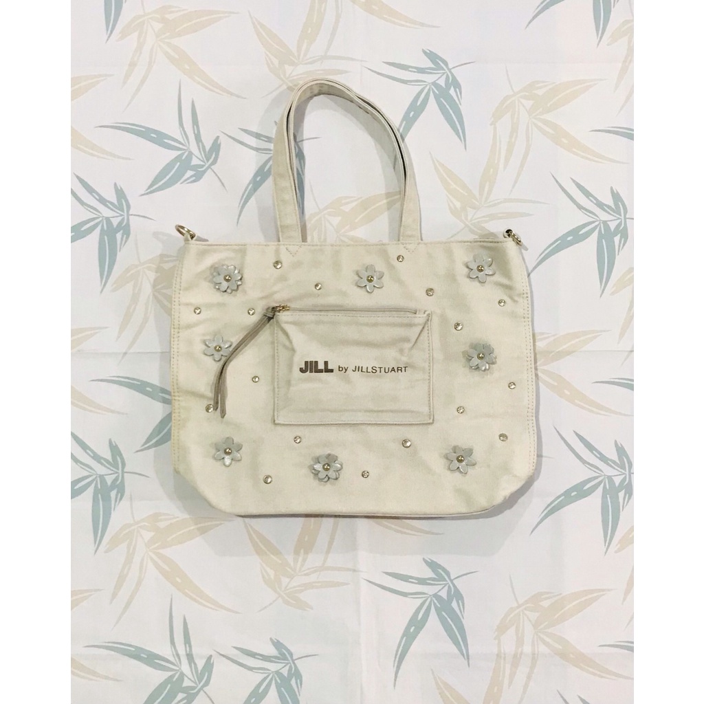 Pre Loved Jill Stuart Grayish Blue Floral Tote Bag Shopee Philippines