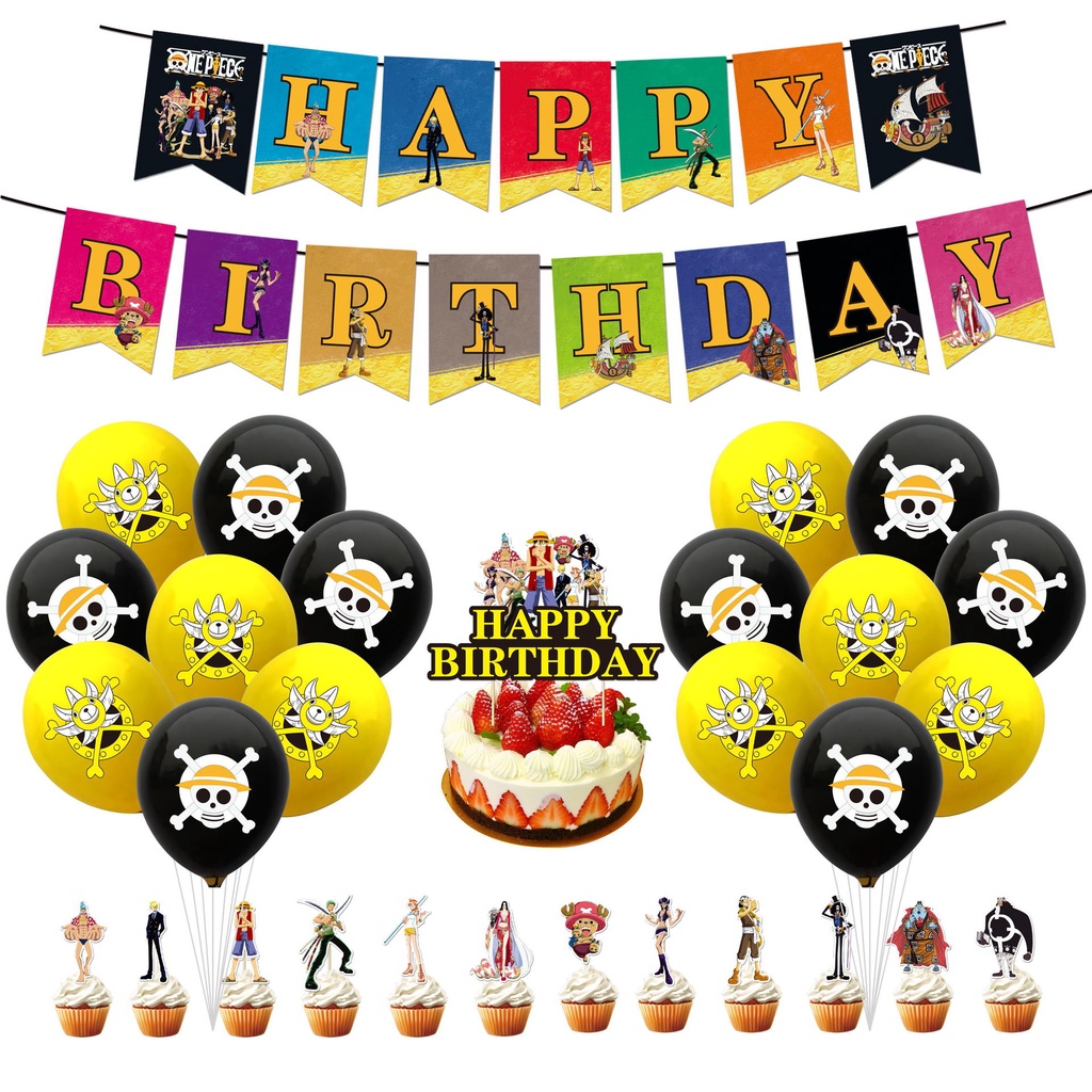 NEW Anime One Piece theme Party needs Decoration Luffy Balloons Cake  Toppers Happy Birthday Banner | Shopee Philippines