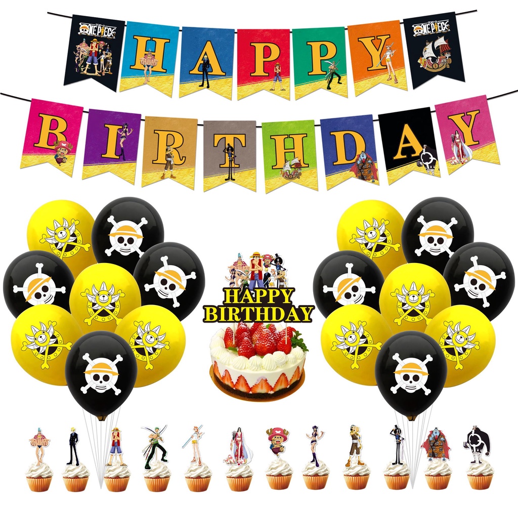 New Anime One Piece Theme Party Needs Decoration Luffy Balloons Cake Toppers Happy Birthday Banner Shopee Philippines