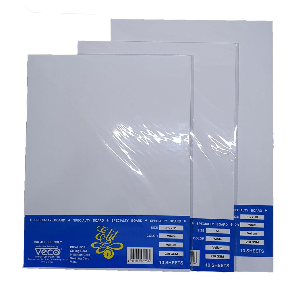 Veco Elit Vellum Board White 220GSM (100 Sheets) Shopee Philippines