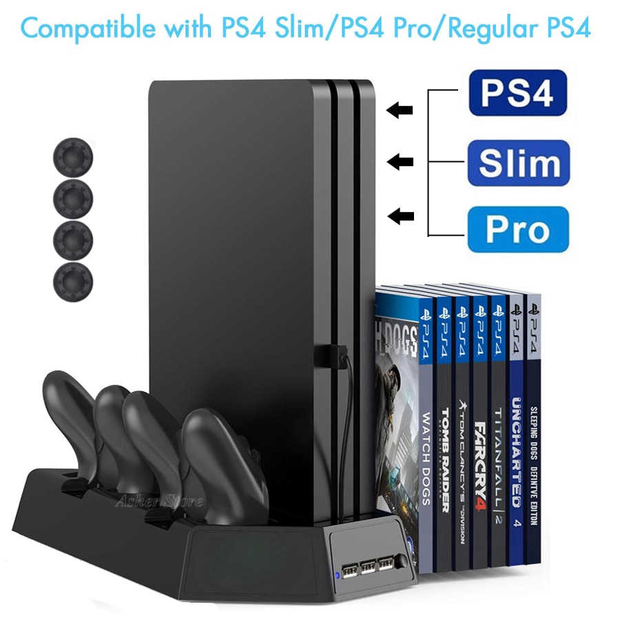Bangcool Vertical Stand Bracket Body Holder Dock Cooling Fan for Playstation 4 PS4 Slim Game Console 