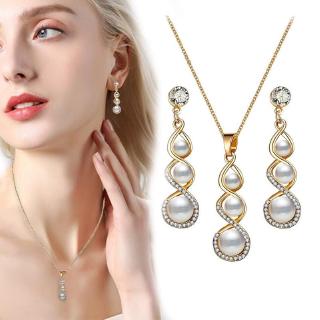 Fashion Austrian Crystal Simulated-pearl Chokers Necklace/Earrings Jewelry Set Bride Wedding Party