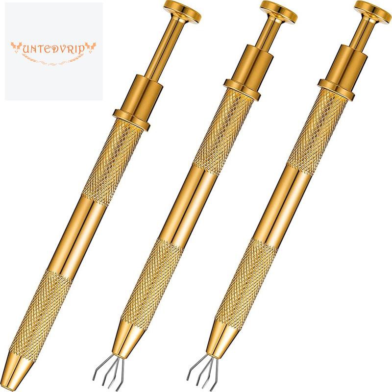 3 Pcs 4-Claw Pick Up Tool Prong Holder Diamond Pick-Up Tool Gem Catcher 4 Prongs Tweezers Grabber