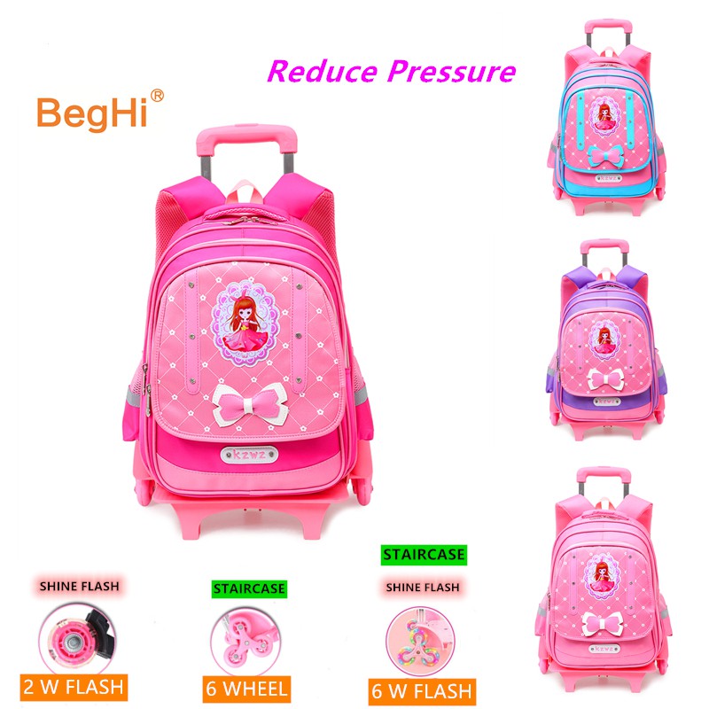 Trolley School Bag Beg Sekolah Roda Beroda Troli Kids Bag Perempuan