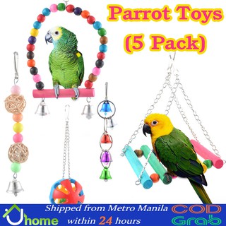 【SOYACAR】5Pcs Parrot Toy Bird Cage Swing Hammock Pet Bird Hanging Bell Toy Parrot Toys Kit
