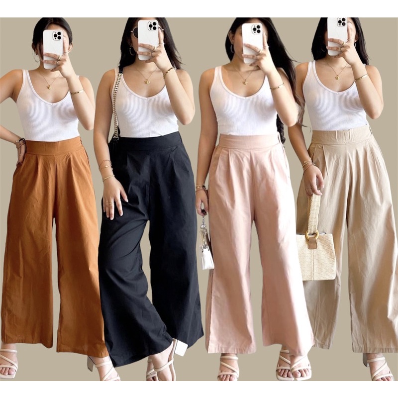 Bobby Wide Leg Linen Pants - with Pockets (Garterized) | Shopee Philippines