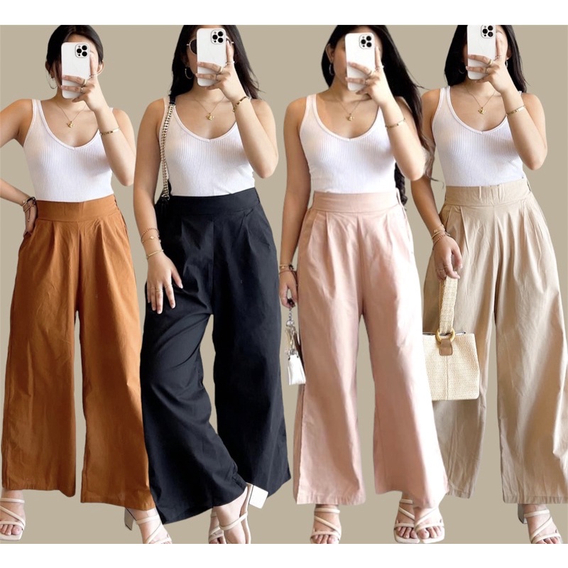 Bobby Wide Leg Linen Pants with Pockets (Garterized) Shopee Philippines