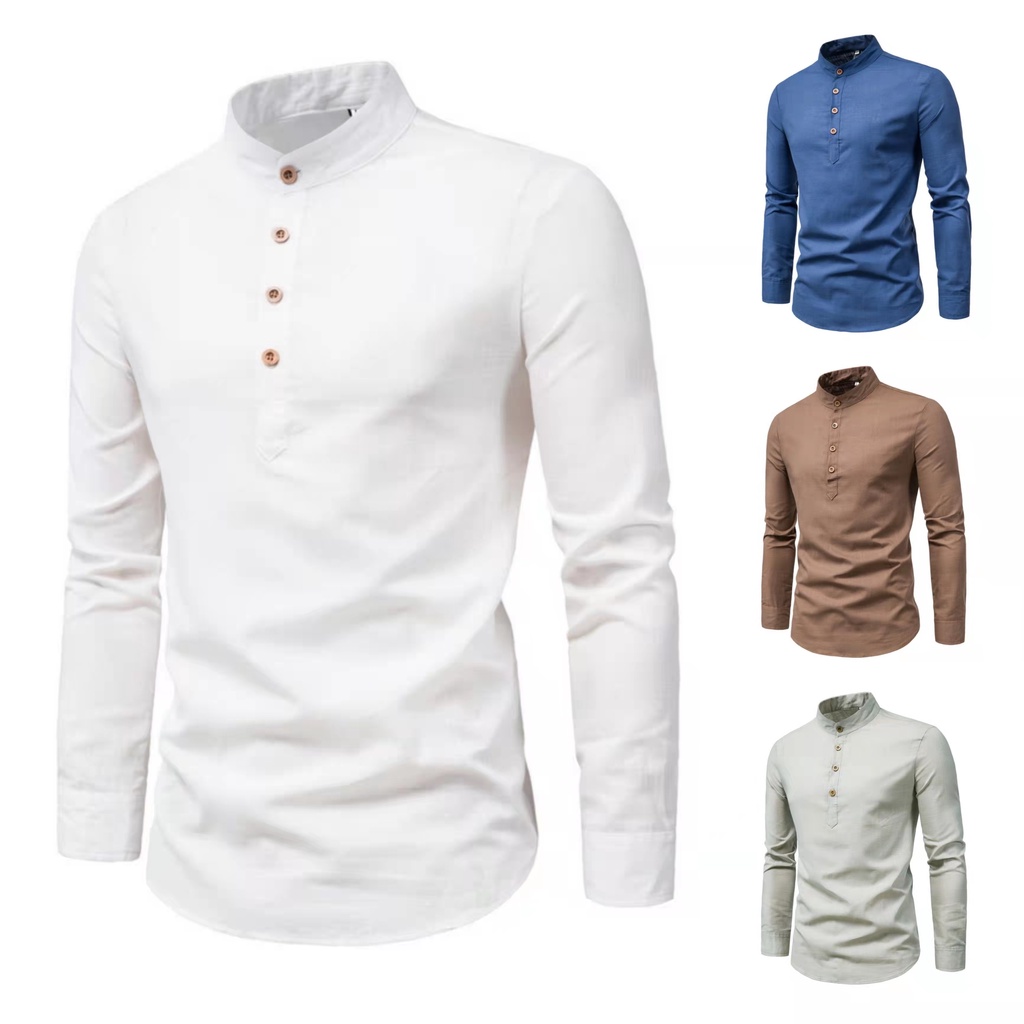 Long Sleeve Chinese Collar Polo for Men Cotton 4 Colors SIze M to XL ...
