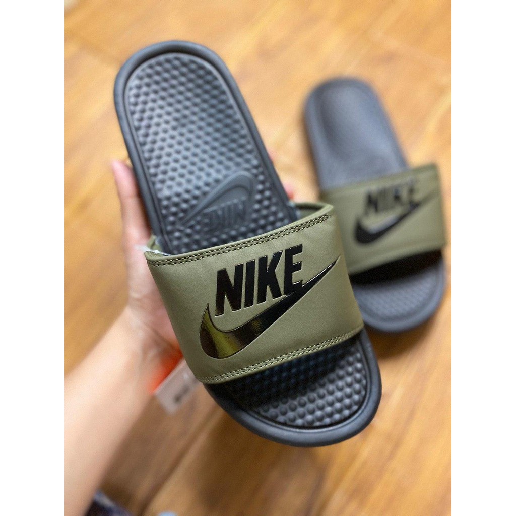 black and green nike slides