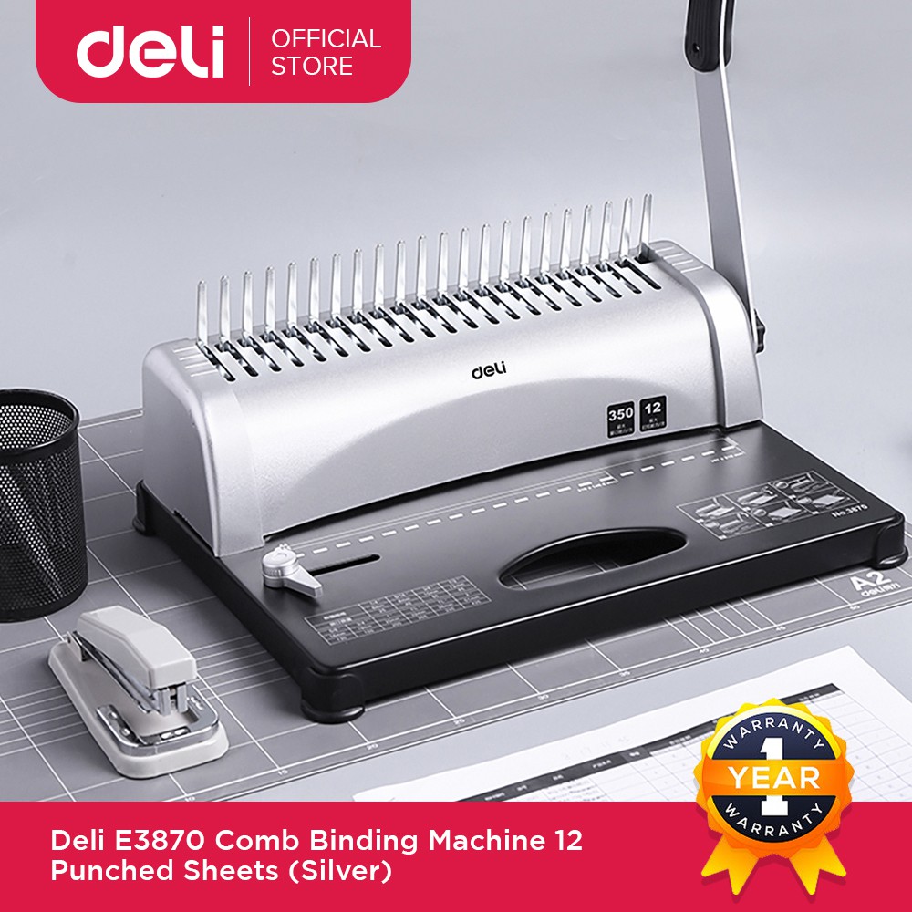 Deli Comb Binding Machine 12 Punched Sheets E3870 Silver Shopee