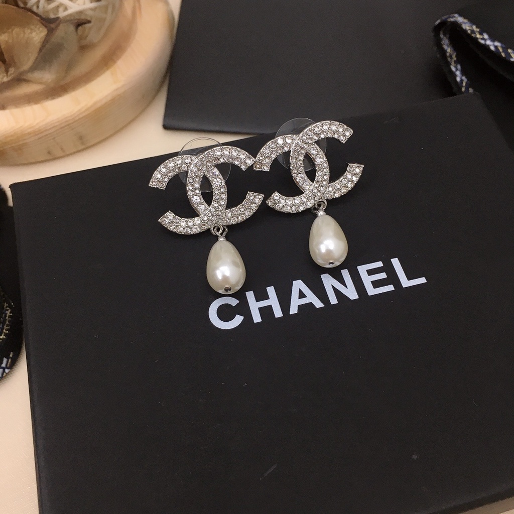 Original Chanel Pearl Drop Earrings For Women Jewelry | Shopee Philippines