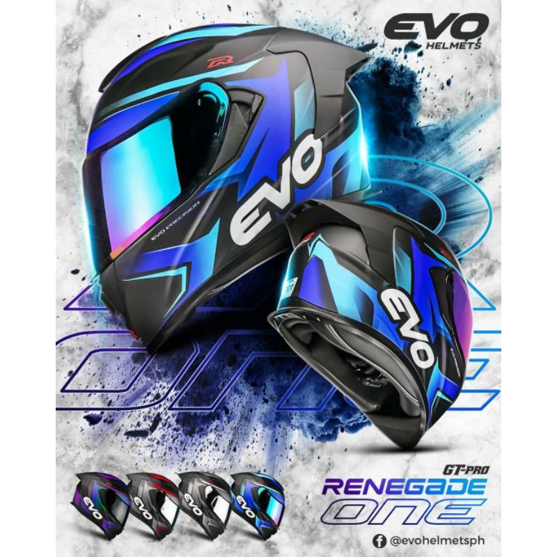 Evo Gt Pro Renegade One Blue Full Face Dual Visor Irridium Lense Shopee Philippines