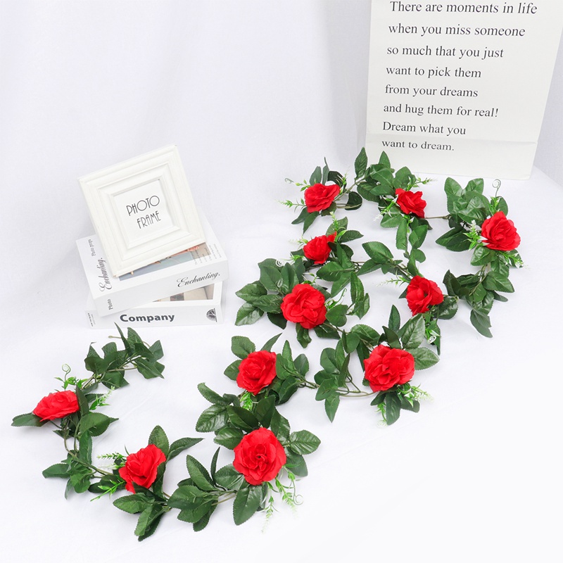 Artificial Flower Vine Decorative Fake Plastic Ivy Hanging Rose Garland Wedding Home Wall Decoration Faux Plants Leaf