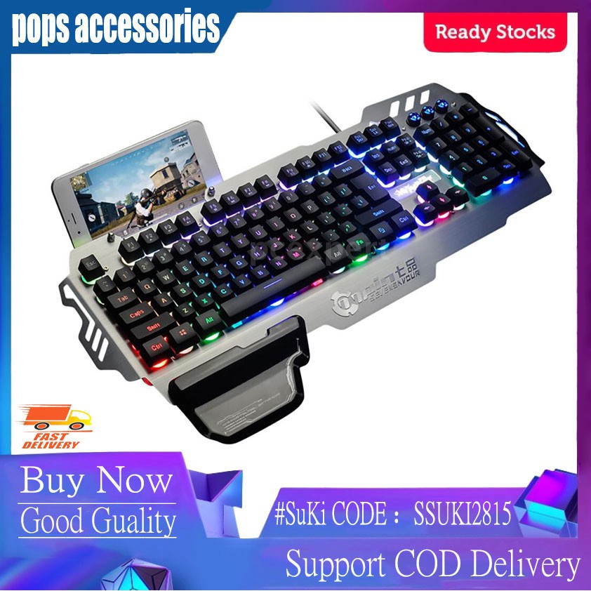 PK900 Membrane Gaming Keyboard Aluminum Alloy Panel 104 Keys Backlit