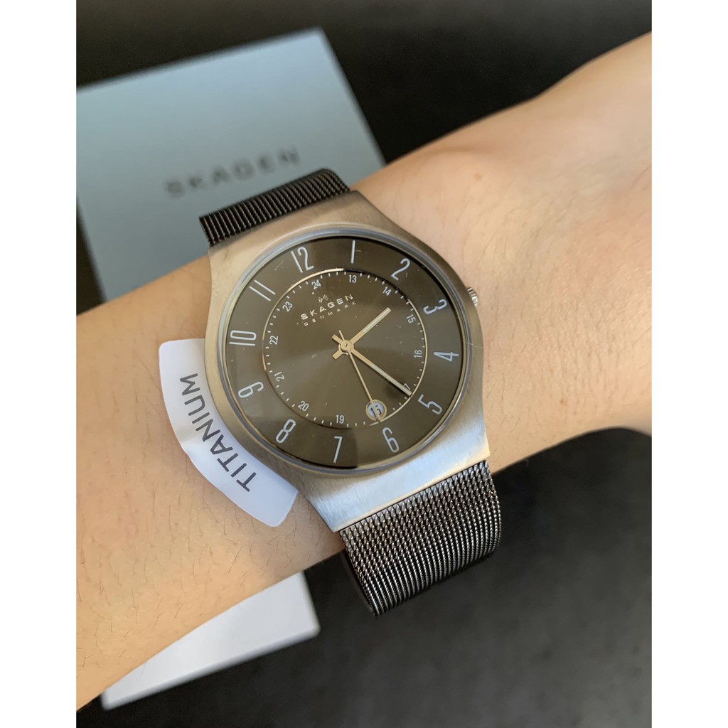 BNEW AUTHENTIC Skagen Watch Grey Date Dial Titanium Case Mesh Steel For Men | Shopee Philippines