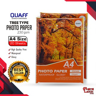 A4 Size QUAFF Glossy Photo Paper 230gsm / 180gsm (20sheets)