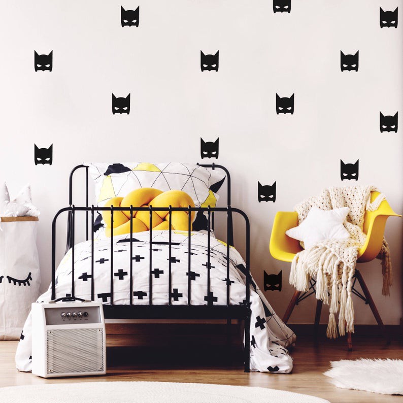 Black SuperHeroes Batman Mask Wall Sticker Kids Bedroom 