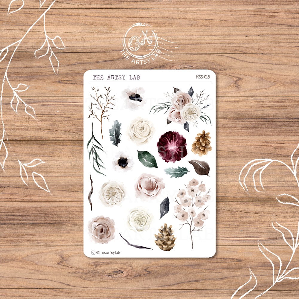 Flower Sticker Sheet, Botanical, Floral, Aesthetic Stickers for Planner and Journal, Bujo, KSS