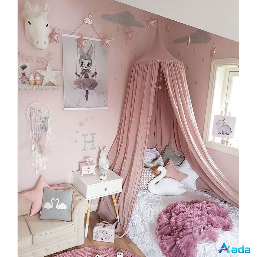 ada Children Bed Canopy Round Dome Mosquito Net Hanging Curtain for