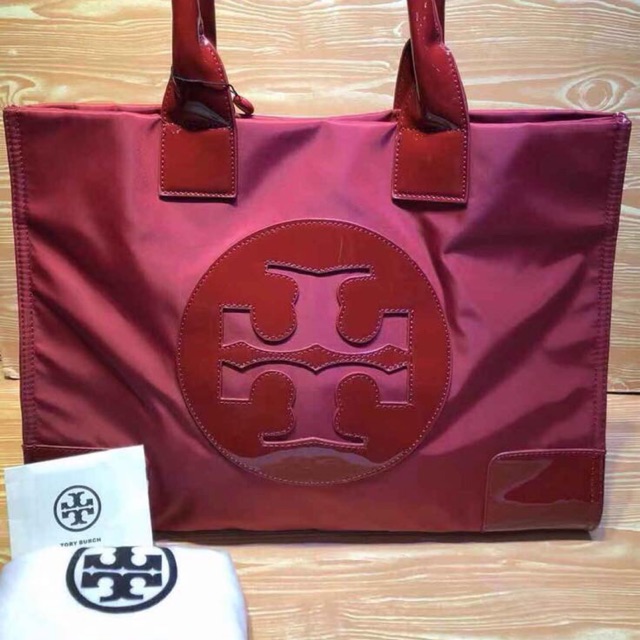 tory burch ella patent nylon tote