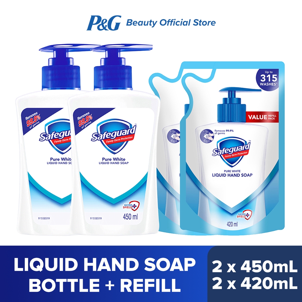Safeguard Pure White Liquid Hand Soap (450mL) + Refills (420mL) Set of