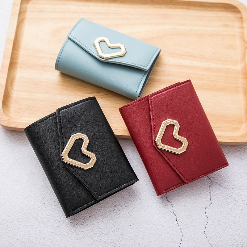 YQY korean heart wallet three fold leather short wallet Shopee
