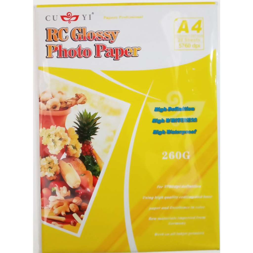RC GLOSSY CUYI photo paper sizes( A4 / 5R / 4R / 3R ) 260gsm Shopee