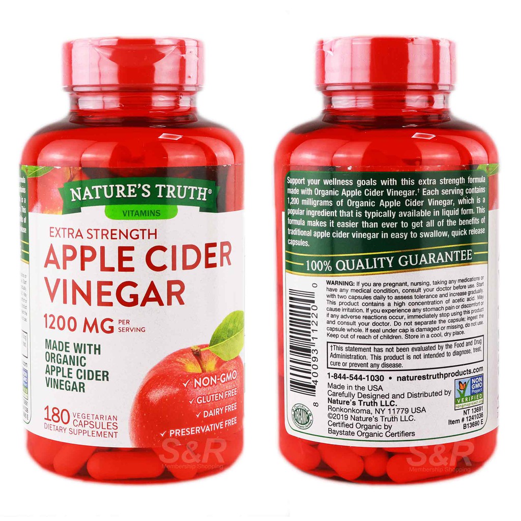 Nature's Truth Apple Cider Vinegar 1200 mg 180 Capsules Shopee