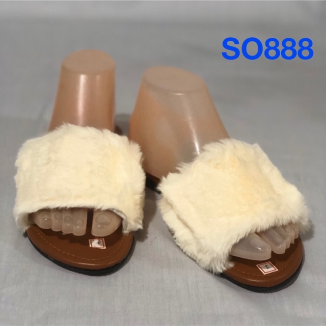 fluffy white sandals