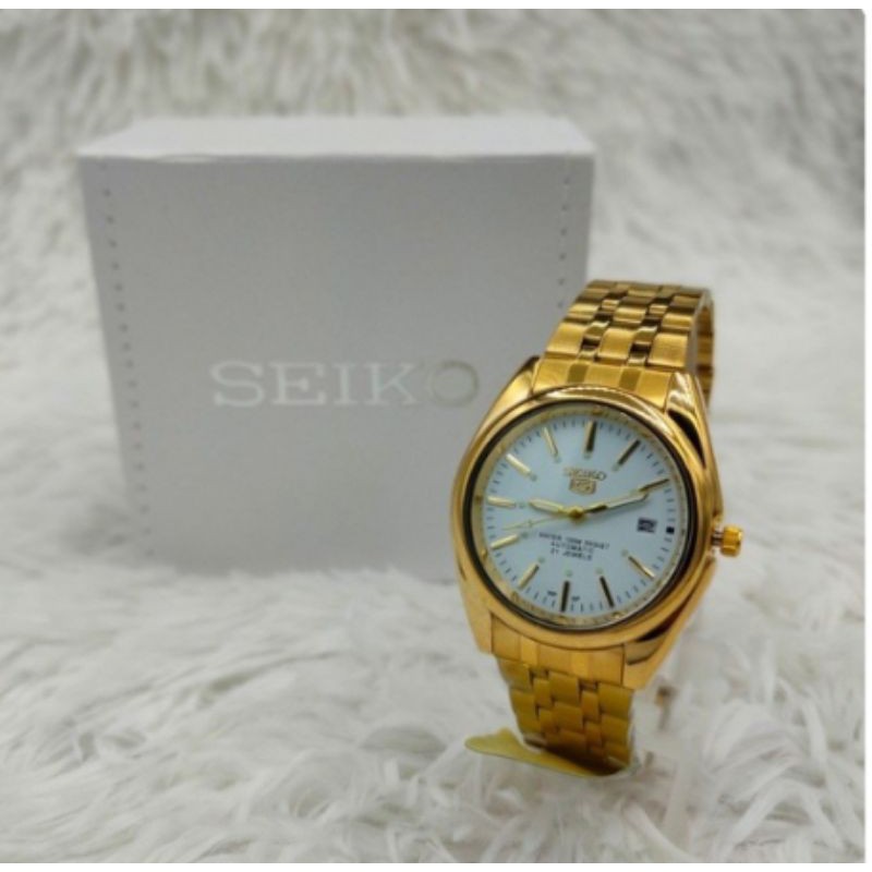 √Original automatic Seiko 5 21 Jewels white Gold plated Face For men |  Shopee Philippines