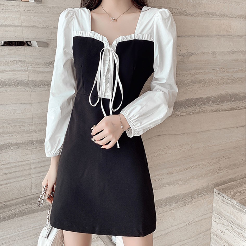 black and white long sleeve dress