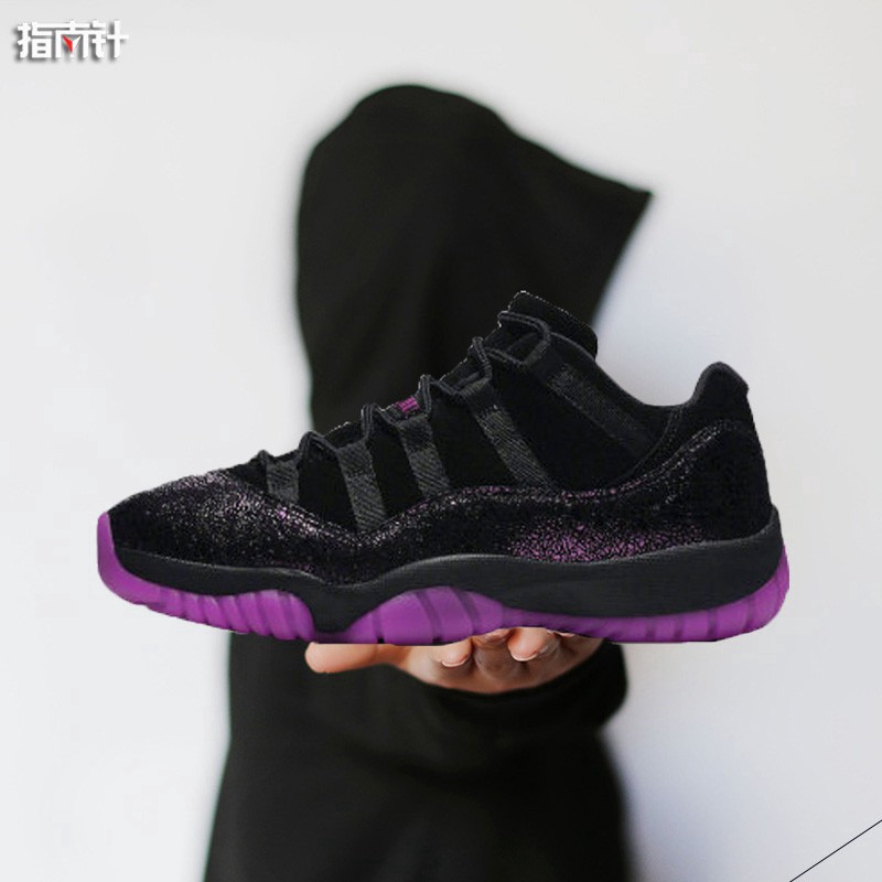 purple and black jordans 11