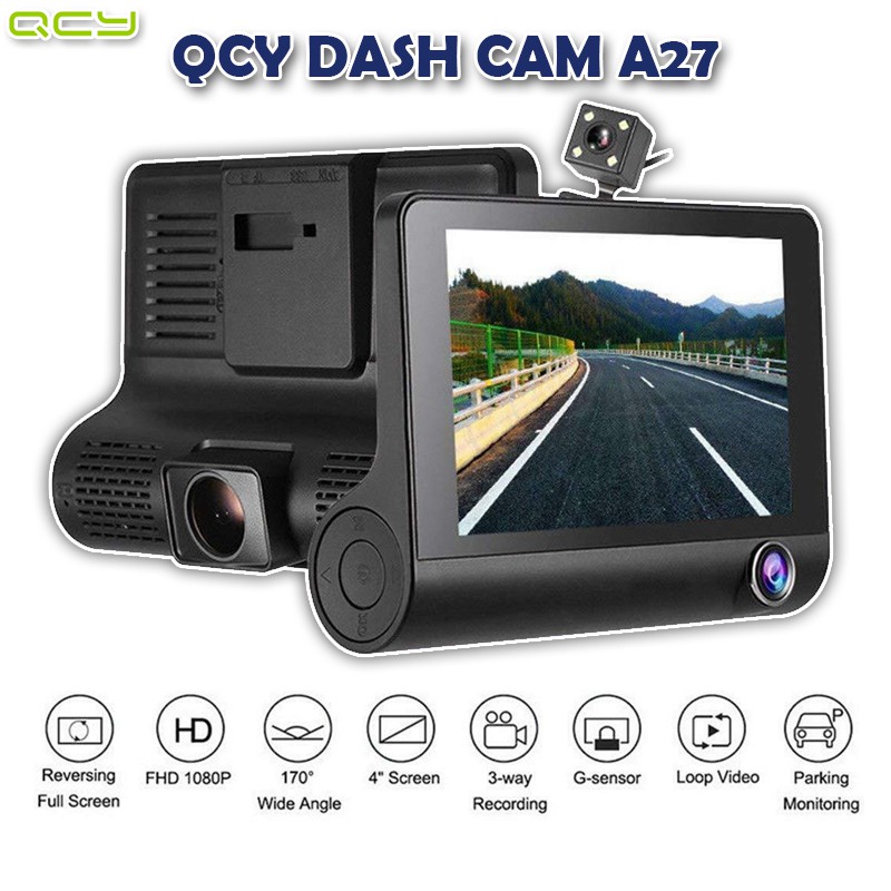 QCY A27 4" Full HD 1269p Lens Dash Cam Rearview Car DVR 170° Wide