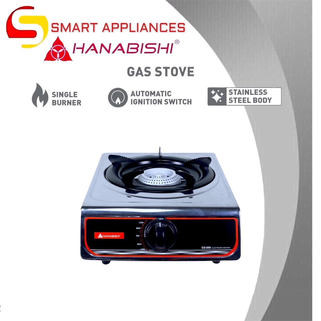 Hanabishi Single Burner Gas Stove GS600 Stainless Top By Smart