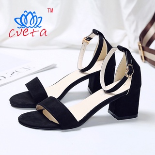 Korean style fashion sandals block chunky heels for women black