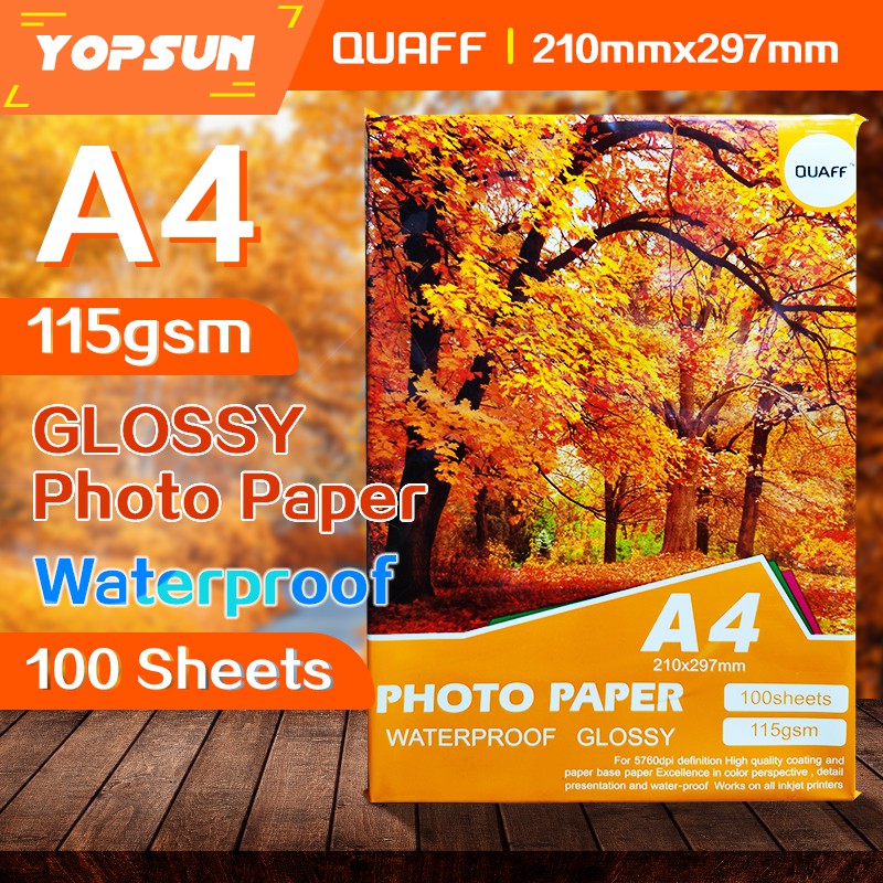 115gsm Glossy Photo Paper A4 Size High Quality No Back Print 100Sheets