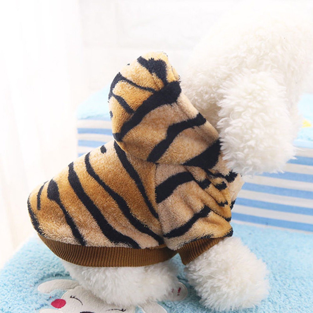 Pet Clothes Winter Warm Fleece Tiger Stripes Puppy Dog Hoodie #3