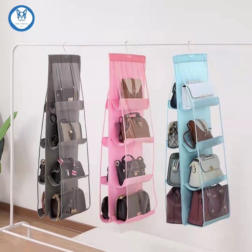 6 Pocket Large Clear Purse Handbag Hanging Storage Bag Rack COD