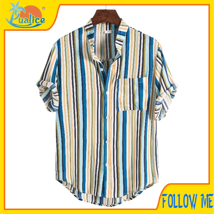 Kemeja Lelaki Men Shirt Stripe Loose Shirt Men Short ...