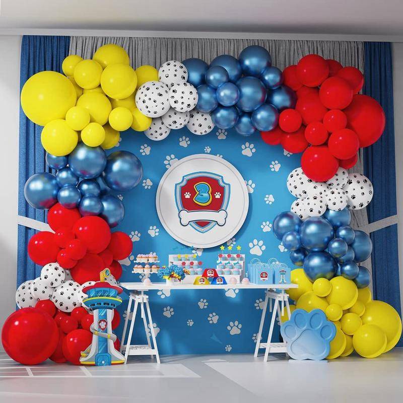 74 Pcs Paw Patrol Themed Balloon Garland Set Paw Print Red Yellow