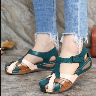 Korean Wedge Sandals for Women Fashion Heel Flat Velcro Summer Cross Strap Beach Sandal In Stock COD